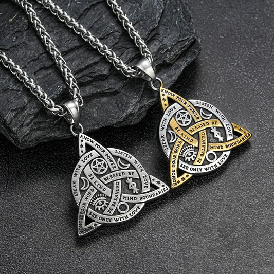 Double Sided Stainless Steel Triple Goddess Triquetra Necklace Celtic Knot Irish Christian Trinity Knot Pendant