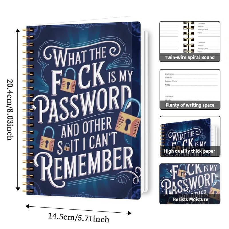 🔥Last Day 60% OFF - 📅Funny Password Notebook - Spiral Bound with Lock Icons & Funny Security Phrases✍️