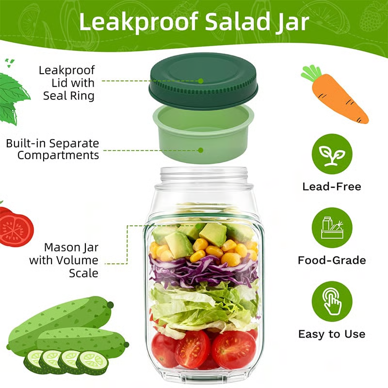 🔥 10,000 Sold This Week✨Salad Jar with Side Opening,Seal Salad Jars