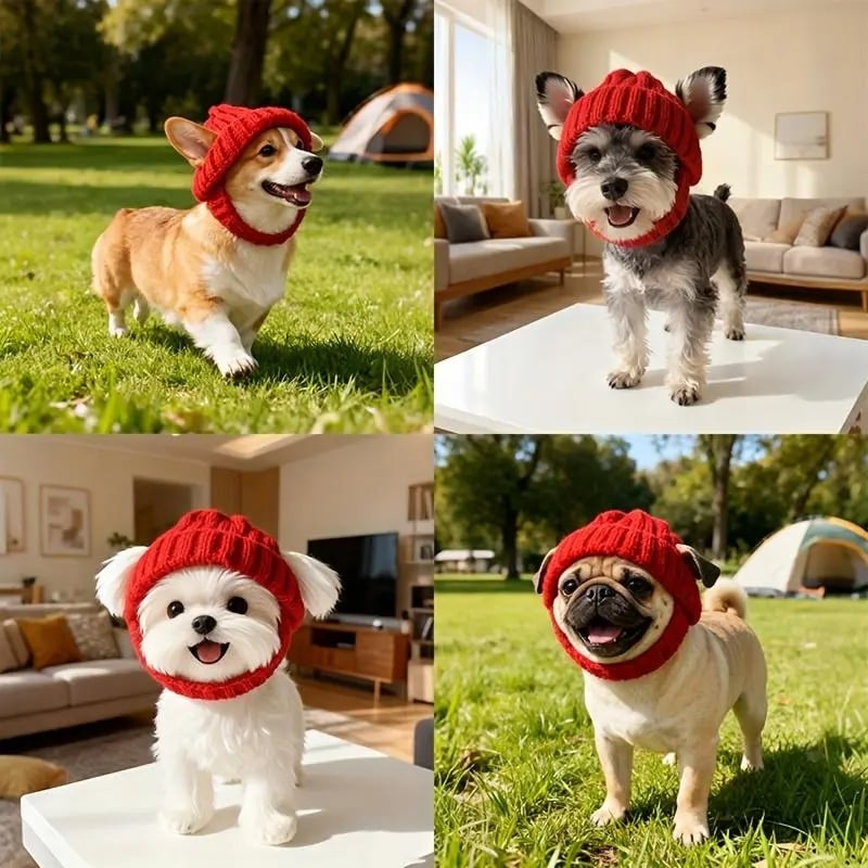 🔥 10,000 Sold This Week✨ - 🐾Red Wool Knit Dog Beanie with Ear Flaps – Warm Winter Hat