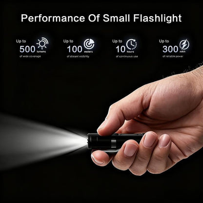 🔦Pocket Rechargeable EDC Flashlight: 500 Lumens Mini Keychain Light with Fire Starter & Window Breaker