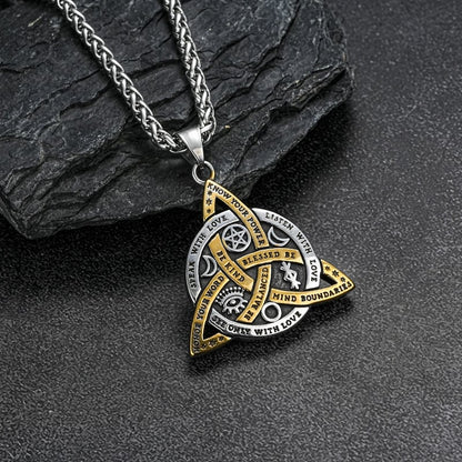 Double Sided Stainless Steel Triple Goddess Triquetra Necklace Celtic Knot Irish Christian Trinity Knot Pendant
