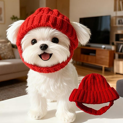 🔥 10,000 Sold This Week✨ - 🐾Red Wool Knit Dog Beanie with Ear Flaps – Warm Winter Hat