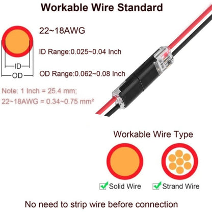 🔥Time-Limited Offer -🔌2-Pin Solderless Wire Connector – Compact Plug for LED Strips & 18–22 AWG Cables