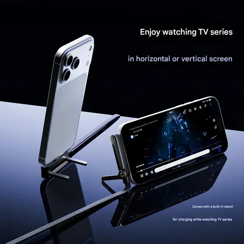 📱65W Braided Fast Charge Cable With Built-in Phone Stand