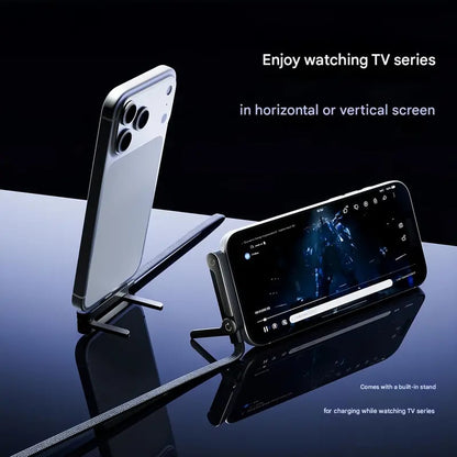 📱65W Braided Fast Charge Cable With Built-in Phone Stand