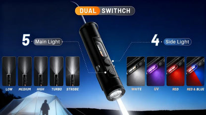 🔦Pocket Rechargeable EDC Flashlight: 500 Lumens Mini Keychain Light with Fire Starter & Window Breaker